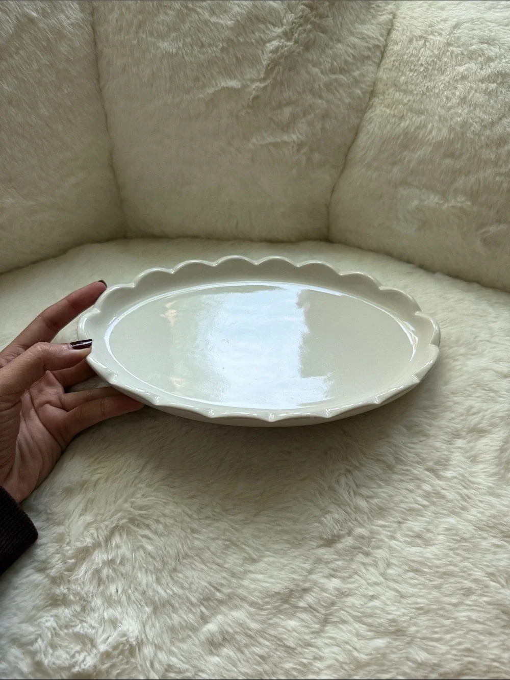 Scalloped Ceramic Tray white ivory bath tray